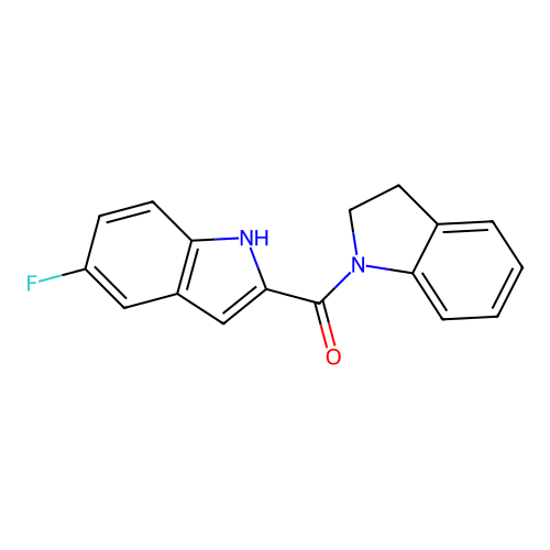 2,3-dihydroindol-1-yl-(5-fluoro-1H-indol-2-yl)methanone structure