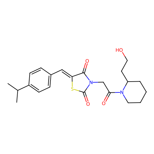 (5Z)-3-{2-[2-(2-hydroxyethyl)piperidin-1-yl]-2-oxoethyl}-5-[4-(propan-2-yl)benzylidene]-1,3-thiazolidine-2,4-dione structure
