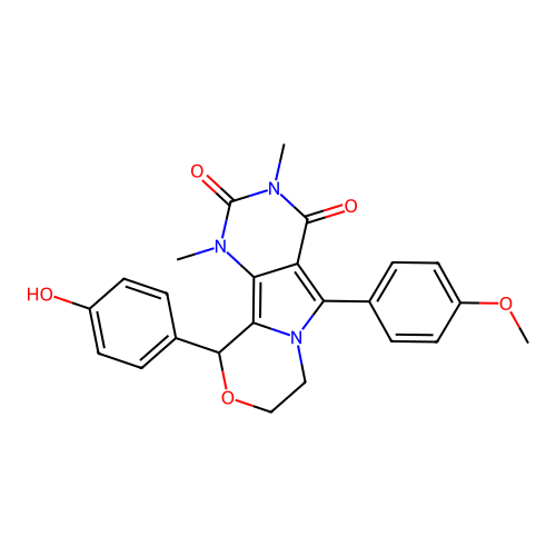 10-(4-hydroxyphenyl)-5-(4-methoxyphenyl)-1,3-dimethyl-1,7,8,10-tetrahydro-2H-pyrimido[4',5':3,4]pyrrolo[2,1-c][1,4]oxazine-2,4(3H)-dione structure