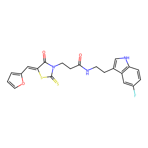 (Z)-N-(2-(5-fluoro-1H-indol-3-yl)ethyl)-3-(5-(furan-2-ylmethylene)-4-oxo-2-thioxothiazolidin-3-yl)propanamide structure