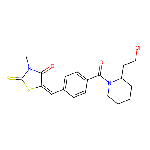 (5E)-5-(4-{[2-(2-hydroxyethyl)piperidin-1-yl]carbonyl}benzylidene)-3-methyl-2-thioxo-1,3-thiazolidin-4-one structure