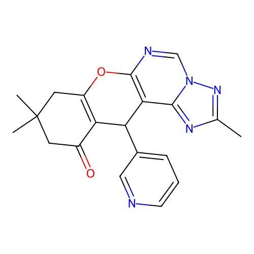 2,9,9-trimethyl-12-(pyridin-3-yl)-8,9,10,12-tetrahydro-11H-chromeno[3,2-e][1,2,4]triazolo[1,5-c]pyrimidin-11-one structure