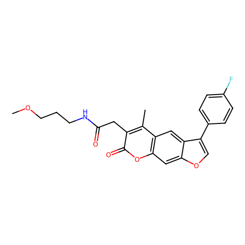 2-[3-(4-fluorophenyl)-5-methyl-7-oxofuro[3,2-g]chromen-6-yl]-N-(3-methoxypropyl)acetamide structure