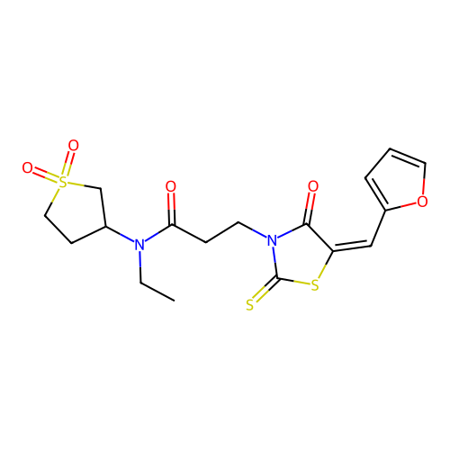 (E)-N-(1,1-dioxidotetrahydrothiophen-3-yl)-N-ethyl-3-(5-(furan-2-ylmethylene)-4-oxo-2-thioxothiazolidin-3-yl)propanamide structure