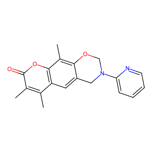 6,7,10-trimethyl-3-(pyridin-2-yl)-3,4-dihydro-2H,8H-chromeno[6,7-e][1,3]oxazin-8-one structure