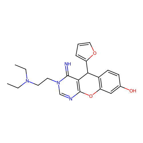 3-[2-(diethylamino)ethyl]-5-(furan-2-yl)-4-imino-3,5-dihydro-4H-chromeno[2,3-d]pyrimidin-8-ol structure