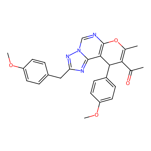 1-(2-(4-methoxybenzyl)-10-(4-methoxyphenyl)-8-methyl-10H-pyrano[3,2-e][1,2,4]triazolo[1,5-c]pyrimidin-9-yl)ethanone structure