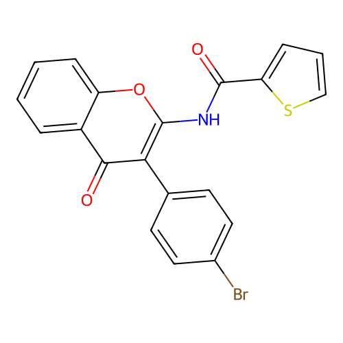 N-(3-(4-bromophenyl)-4-oxo-4H-chromen-2-yl)thiophene-2-carboxamide structure