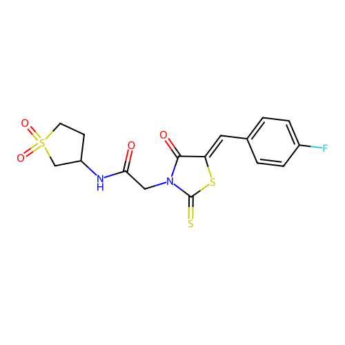 N-(1,1-dioxidotetrahydrothiophen-3-yl)-2-[(5Z)-5-(4-fluorobenzylidene)-4-oxo-2-thioxo-1,3-thiazolidin-3-yl]acetamide structure