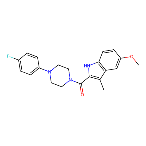 (4-(4-fluorophenyl)piperazin-1-yl)(5-methoxy-3-methyl-1H-indol-2-yl)methanone structure