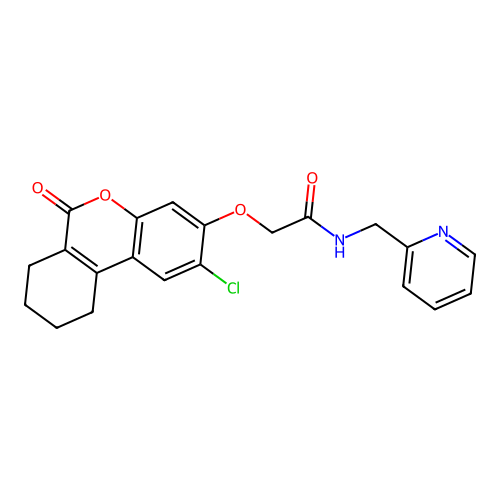 2-((2-chloro-6-oxo-7,8,9,10-tetrahydro-6H-benzo[c]chromen-3-yl)oxy)-N-(pyridin-2-ylmethyl)acetamide structure