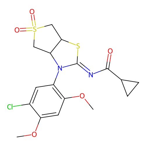 N-[(2Z)-3-(5-chloro-2,4-dimethoxyphenyl)-5,5-dioxidotetrahydrothieno[3,4-d][1,3]thiazol-2(3H)-ylidene]cyclopropanecarboxamide structure
