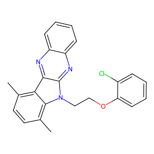 6-(2-(2-chlorophenoxy)ethyl)-7,10-dimethyl-6H-indolo[2,3-b]quinoxaline structure