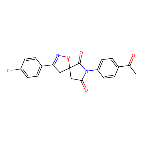 7-(4-acetylphenyl)-3-(4-chlorophenyl)-1-oxa-2,7-diazaspiro[4.4]non-2-ene-6,8-dione structure