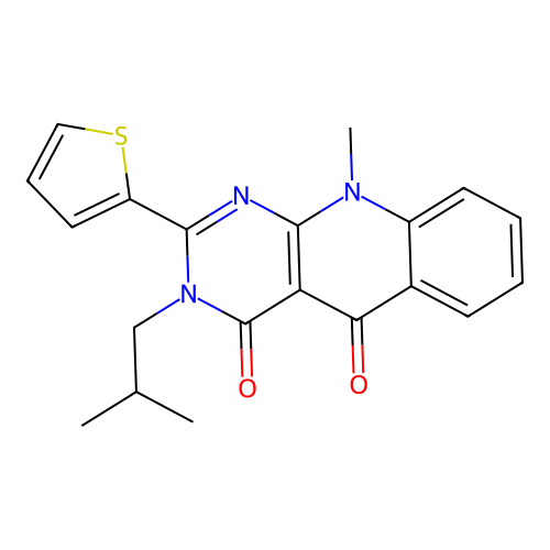 3-isobutyl-10-methyl-2-(thiophen-2-yl)pyrimido[4,5-b]quinoline-4,5(3H,10H)-dione structure