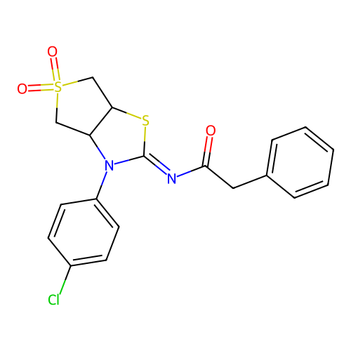 N-[(2E)-3-(4-chlorophenyl)-5,5-dioxidotetrahydrothieno[3,4-d][1,3]thiazol-2(3H)-ylidene]-2-phenylacetamide structure