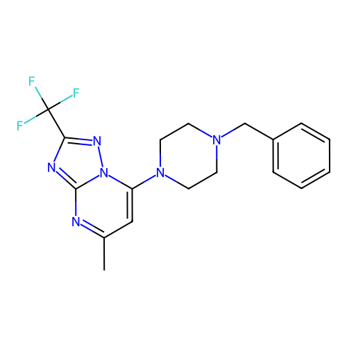 7-(4-benzylpiperazin-1-yl)-5-methyl-2-(trifluoromethyl)-[1,2,4]triazolo[1,5-a]pyrimidine structure