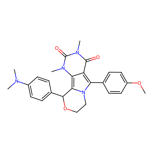 10-(4-(dimethylamino)phenyl)-5-(4-methoxyphenyl)-1,3-dimethyl-7,8-dihydro-1H-pyrimido[4',5':3,4]pyrrolo[2,1-c][1,4]oxazine-2,4(3H,10H)-dione structure