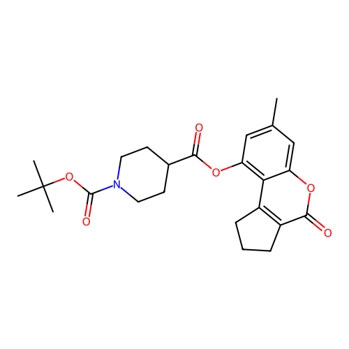 1-tert-butyl 4-(7-methyl-4-oxo-1,2,3,4-tetrahydrocyclopenta[c]chromen-9-yl) piperidine-1,4-dicarboxylate structure