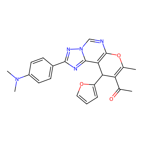 1-(2-(4-(dimethylamino)phenyl)-10-(furan-2-yl)-8-methyl-10H-pyrano[3,2-e][1,2,4]triazolo[1,5-c]pyrimidin-9-yl)ethanone structure
