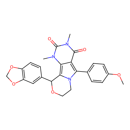 10-(1,3-benzodioxol-5-yl)-5-(4-methoxyphenyl)-1,3-dimethyl-1,7,8,10-tetrahydro-2H-pyrimido[4',5':3,4]pyrrolo[2,1-c][1,4]oxazine-2,4(3H)-dione structure