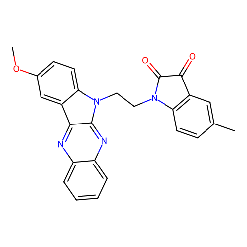 1-(2-(9-methoxy-6H-indolo[2,3-b]quinoxalin-6-yl)ethyl)-5-methylindoline-2,3-dione structure