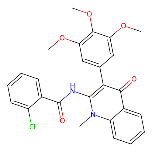 2-chloro-N-[1-methyl-4-oxo-3-(3,4,5-trimethoxyphenyl)quinolin-2-yl]benzamide structure