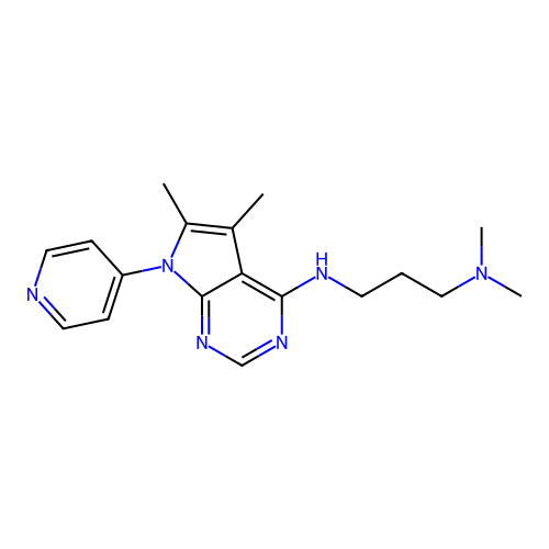 N-(5,6-dimethyl-7-pyridin-4-ylpyrrolo[2,3-d]pyrimidin-4-yl)-N',N'-dimethylpropane-1,3-diamine structure