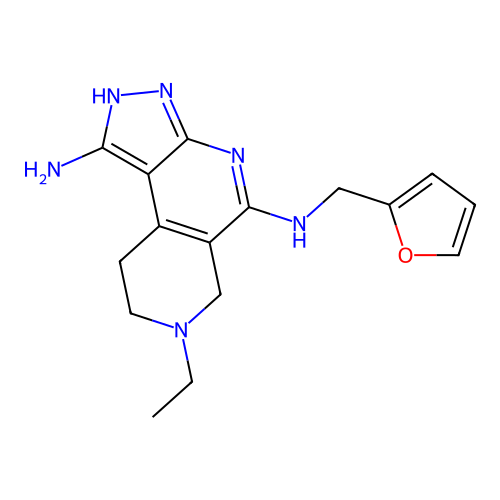 7-ethyl-5-N-(furan-2-ylmethyl)-2,6,8,9-tetrahydropyrazolo[3,4-c][2,7]naphthyridine-1,5-diamine structure