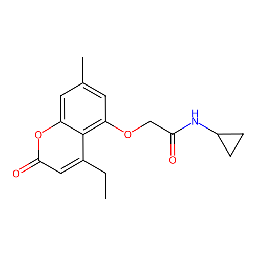 N-cyclopropyl-2-(4-ethyl-7-methyl-2-oxochromen-5-yl)oxyacetamide structure