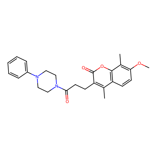 7-methoxy-4,8-dimethyl-3-(3-oxo-3-(4-phenylpiperazin-1-yl)propyl)-2H-chromen-2-one structure