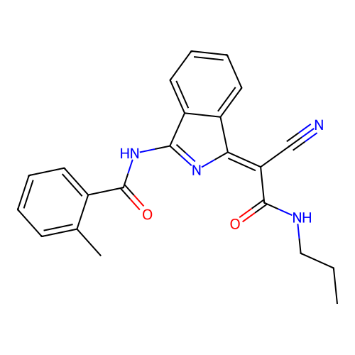 (Z)-N-(1-(1-cyano-2-oxo-2-(propylamino)ethylidene)-1H-isoindol-3-yl)-2-methylbenzamide structure