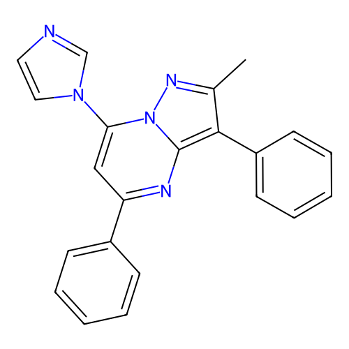 7-(1H-imidazol-1-yl)-2-methyl-3,5-diphenylpyrazolo[1,5-a]pyrimidine structure