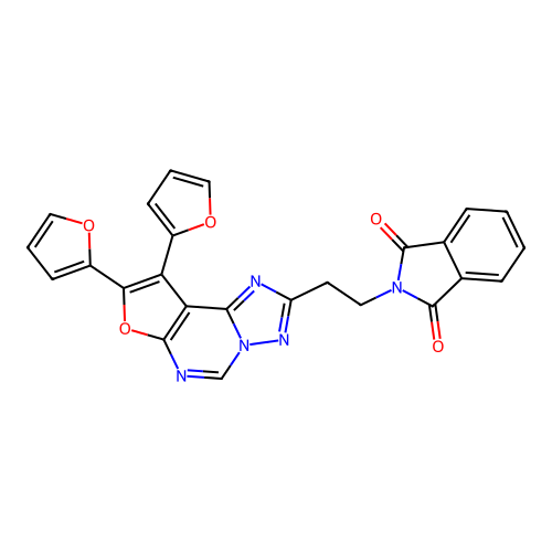 2-(2-(8,9-di(furan-2-yl)furo[3,2-e][1,2,4]triazolo[1,5-c]pyrimidin-2-yl)ethyl)isoindoline-1,3-dione structure