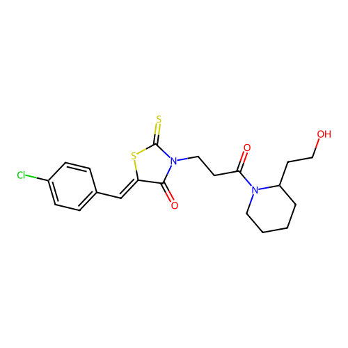 (5Z)-5-(4-chlorobenzylidene)-3-{3-[2-(2-hydroxyethyl)piperidin-1-yl]-3-oxopropyl}-2-thioxo-1,3-thiazolidin-4-one structure