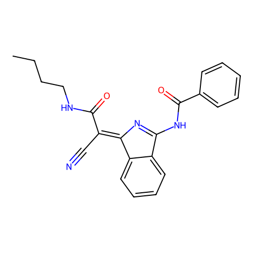 (Z)-N-(1-(2-(butylamino)-1-cyano-2-oxoethylidene)-1H-isoindol-3-yl)benzamide structure