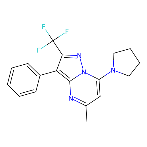 5-methyl-3-phenyl-7-(pyrrolidin-1-yl)-2-(trifluoromethyl)pyrazolo[1,5-a]pyrimidine structure