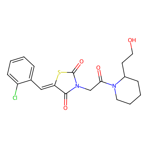 (5Z)-5-(2-chlorobenzylidene)-3-{2-[2-(2-hydroxyethyl)piperidin-1-yl]-2-oxoethyl}-1,3-thiazolidine-2,4-dione structure