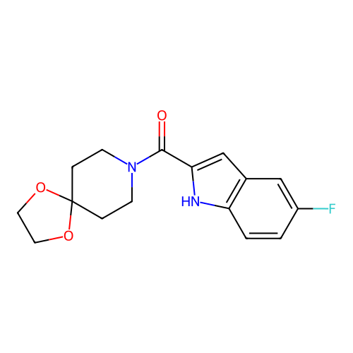 1,4-dioxa-8-azaspiro[4.5]decan-8-yl-(5-fluoro-1H-indol-2-yl)methanone structure