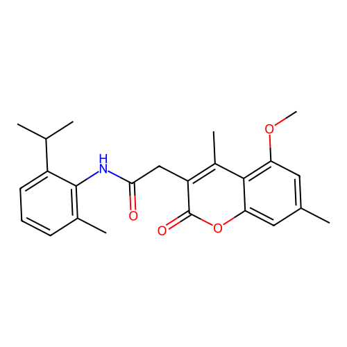 2-(5-methoxy-4,7-dimethyl-2-oxo-chromen-3-yl)-N-(2-methyl-6-propan-2-yl-phenyl)acetamide structure