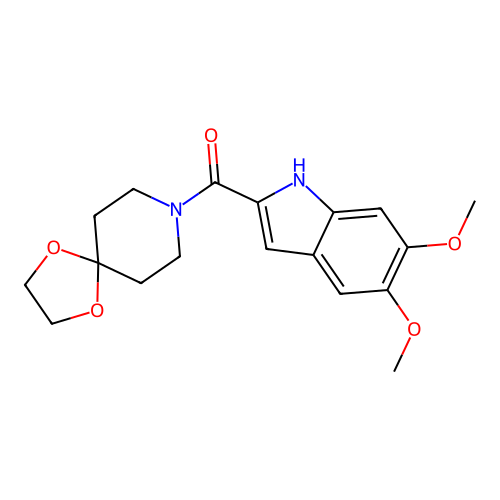 (5,6-dimethoxy-1H-indol-2-yl)(1,4-dioxa-8-azaspiro[4.5]dec-8-yl)methanone structure