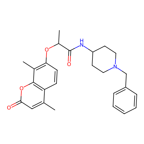 N-(1-benzyl-4-piperidyl)-2-(4,8-dimethyl-2-oxo-chromen-7-yl)oxy-propanamide structure