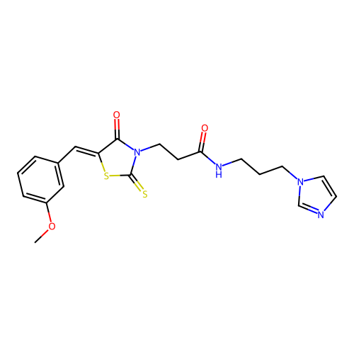 N-[3-(1H-imidazol-1-yl)propyl]-3-[(5Z)-5-(3-methoxybenzylidene)-4-oxo-2-thioxo-1,3-thiazolidin-3-yl]propanamide structure