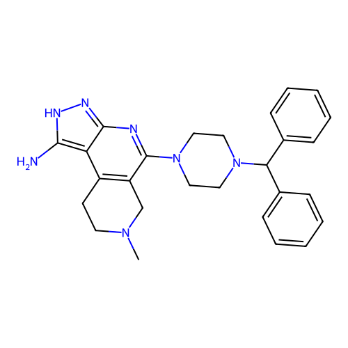 5-(4-benzhydrylpiperazin-1-yl)-7-methyl-2,6,8,9-tetrahydropyrazolo[3,4-c][2,7]naphthyridin-1-amine structure
