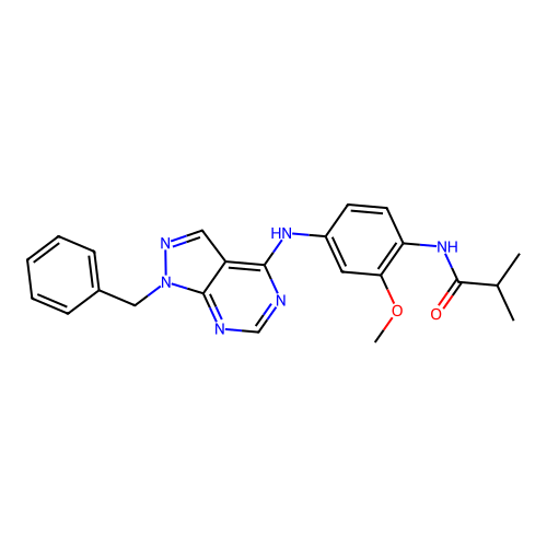 N-(4-((1-benzyl-1H-pyrazolo[3,4-d]pyrimidin-4-yl)amino)-2-methoxyphenyl)isobutyramide structure