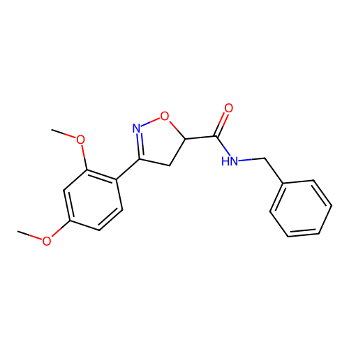 N-benzyl-3-(2,4-dimethoxyphenyl)-4,5-dihydro-1,2-oxazole-5-carboxamide structure