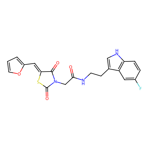 N-[2-(5-fluoro-1H-indol-3-yl)ethyl]-2-[(5Z)-5-(furan-2-ylmethylidene)-2,4-dioxo-1,3-thiazolidin-3-yl]acetamide structure
