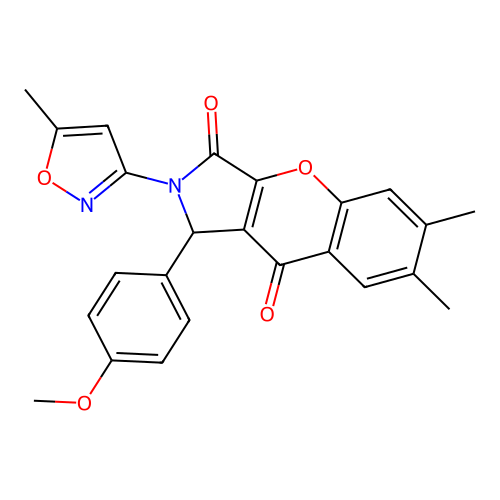 1-(4-methoxyphenyl)-6,7-dimethyl-2-(5-methyl-1,2-oxazol-3-yl)-1,2-dihydrochromeno[2,3-c]pyrrole-3,9-dione structure