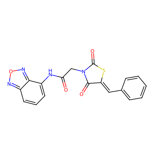N-(2,1,3-benzoxadiazol-4-yl)-2-[(5Z)-5-benzylidene-2,4-dioxo-1,3-thiazolidin-3-yl]acetamide structure