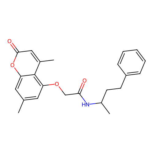 2-[(4,7-dimethyl-2-oxo-2H-chromen-5-yl)oxy]-N-(1-methyl-3-phenylpropyl)acetamide structure
